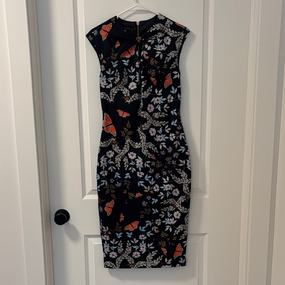 Ted Baker London Black Dress with Floral and Butterfly Print